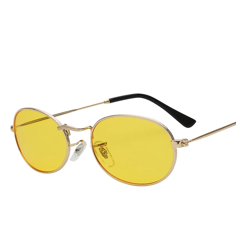 MAX овальные женские солнцезащитные очки мужские очки женские роскошные Ретро Металлические солнцезащитные очки винтажные зеркальные UV400 - Цвет линз: Gold w sea yellow