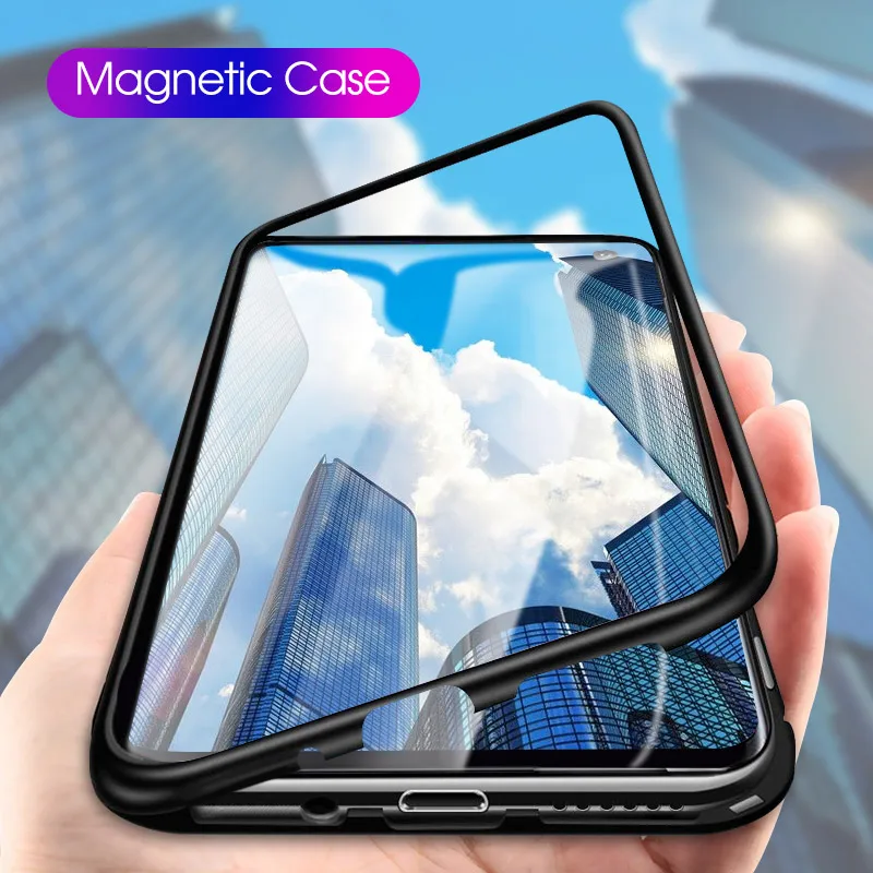 

Magnetic Metal Glass Back Case On The For Samsung Galaxy S10 Plus S9 S8 PLus Shockproof Cover For Samsung Note 9 8 Glass Case