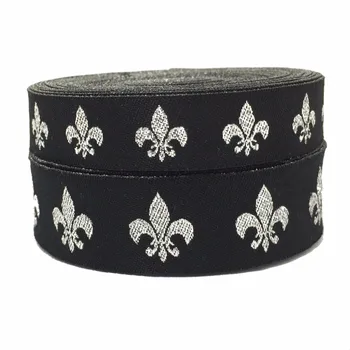 

NEW!!! 7/8'' 22mm 10 yards/sets silver brand Steel fork Woven Jacquard ribbon BLACK color diy Gift wrap dog chain accessories