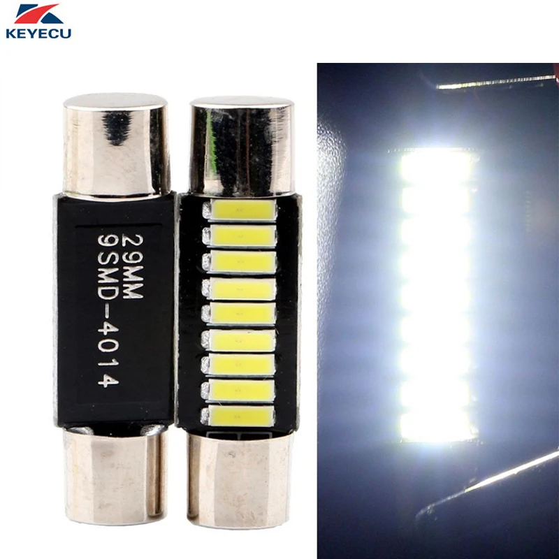 KEYECU 2 шт. супер яркий белый 12 в 6000 К 29 мм 4014 9-SMD светодиодный зеркальный