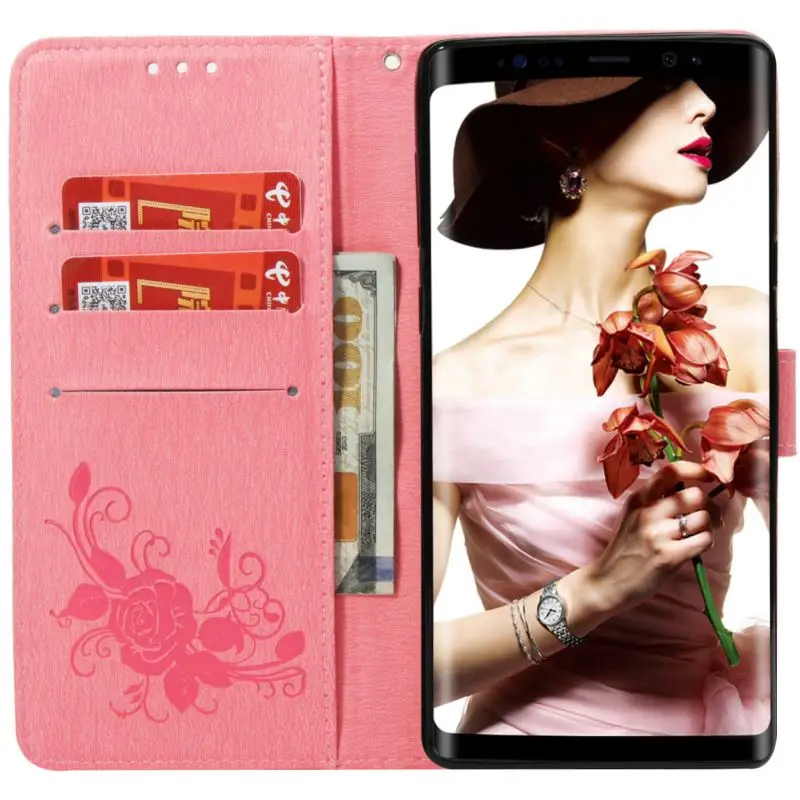 

Luxury Pansy Flip Case For Samsung Galaxy Note 9 8 S8 S9 A8 Plus A3 A5 j3 j5 2016 j7 2017 Leather Case Wallet Phone Cover P15G