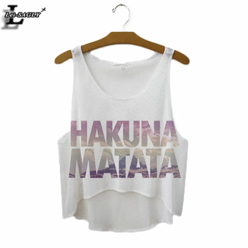 

Summer Style "HAKUNA MATATA" Print Tank Top Women Fashion Loose White T shirts Harajuku Novelty Casual Workout Crop Tops F1037