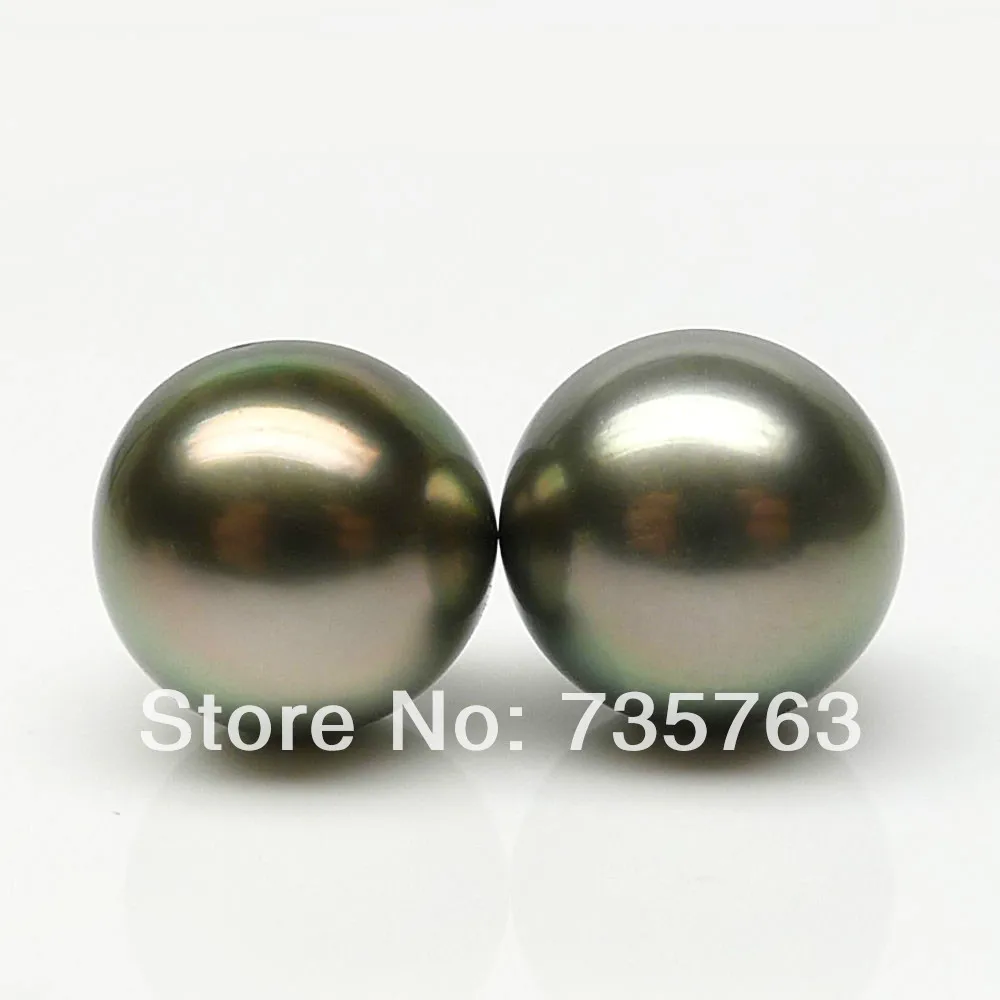 

xiuli 000450 HIGH LUSTER!!2PS GREEN ROUND 11.2MM LOOSE NATURAL TAHITIAN PEARL