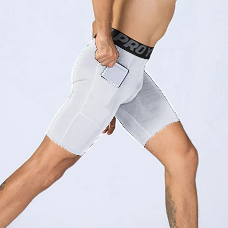 Мужские фитнес шорты для бега, колготки, короткие брюки, обтягивающие для занятий спортом, быстросохнущие спортивные шорты, карманы, обтягивающие шорты для тренировок