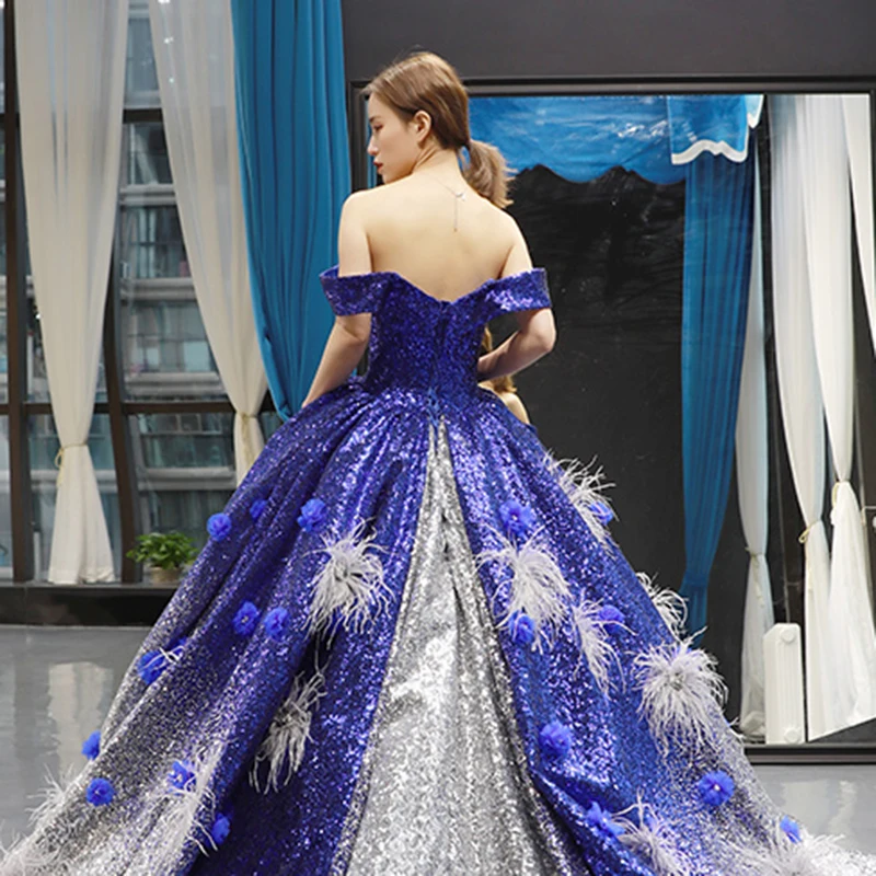 J66748 женское синее платье Quinceanera 2020 милое с открытыми плечами и коротким рукавом