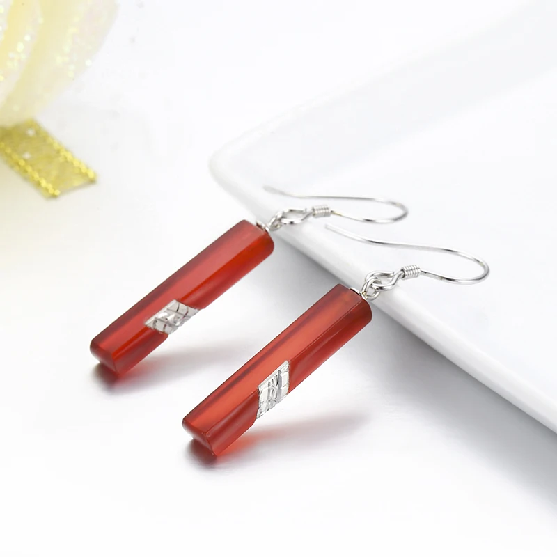 Женские серьги подвески из серебра 925 пробы с красным или черным агатом|drop earrings|hook