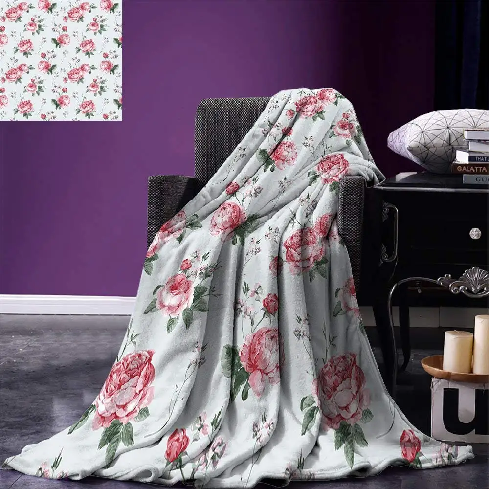 

Rose Throw Blanket Blooming English Rose Watercolor Painting Style Garden Shabby Chic Wild Flowers Fleece Blankets for Beds