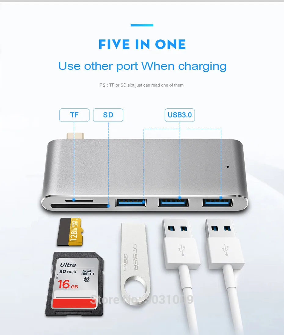 Basix 5-in-1 USB Hub 3.0 Type-C to 3 Ports USB 3.0 Hub Adapter8