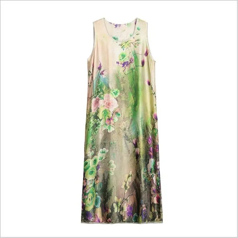 Шелковый шифон винтажным цветочным принтом Большие размеры одежда женские повседневные свободные длинные летнее платье vestido Платья QC422