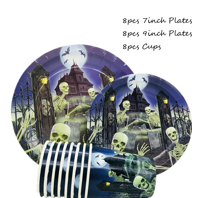 

Omilut Halloween Party Tableware Set Halloween Birthday Party Decorations Tableware for Kids Halloween Disposable Tablecloth