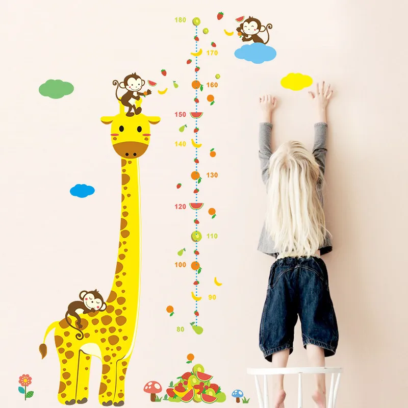 Cartoon Measure Wall Stickers For Kids Rooms Giraffe Monkey Height Chart Ruler Decals Nursery Home Decor