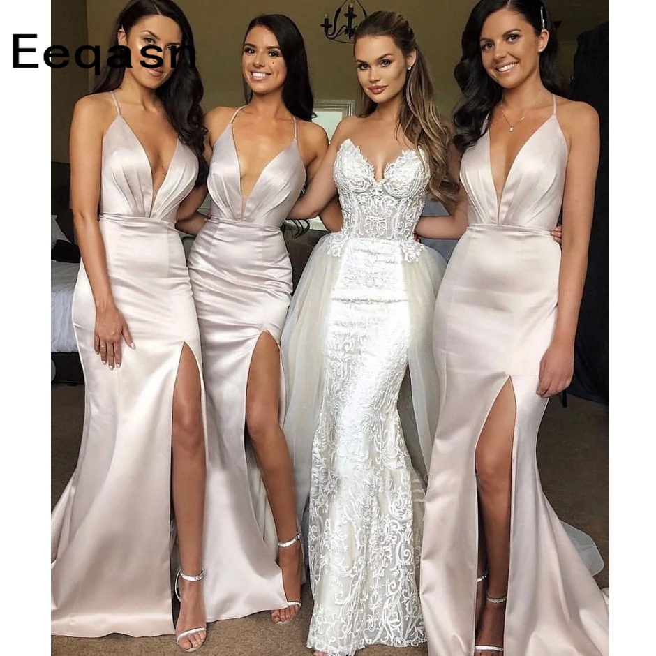 

Simple Sheath Bridesmaid Dresses Side Split Plus Size Mermaid Maid Of Honor Gowns For Wedding Party Dress Prom Gowns 2019