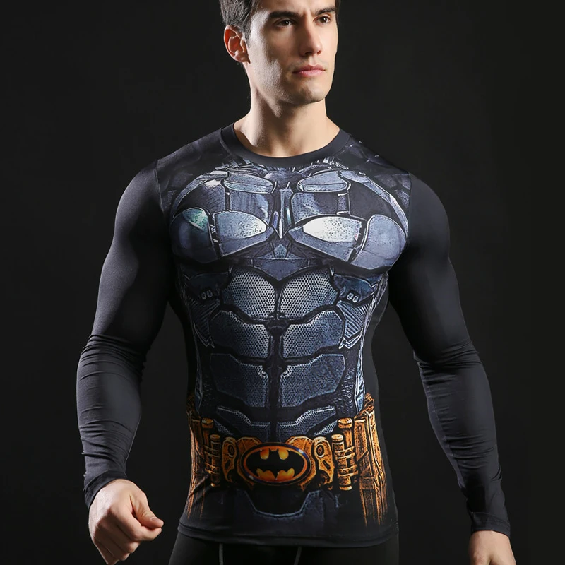 

2019 New Running Compression Shirts Tights Men's Sportswear Fitness Gym Training Sports Quick Dry T Shirt Men Batman 3D Tshirt