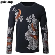 2017 Spring and Autumn men sweaters leisure knit bird pattern color Men’s fashion wool sweater large size M-4XL Free shipping