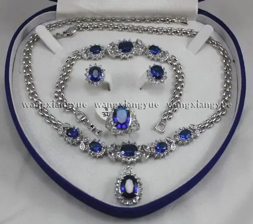 

Hot sale new Style >>>>>Genuine Blue Zircon Inlay Link Bracelet earrings Ring Necklace Set
