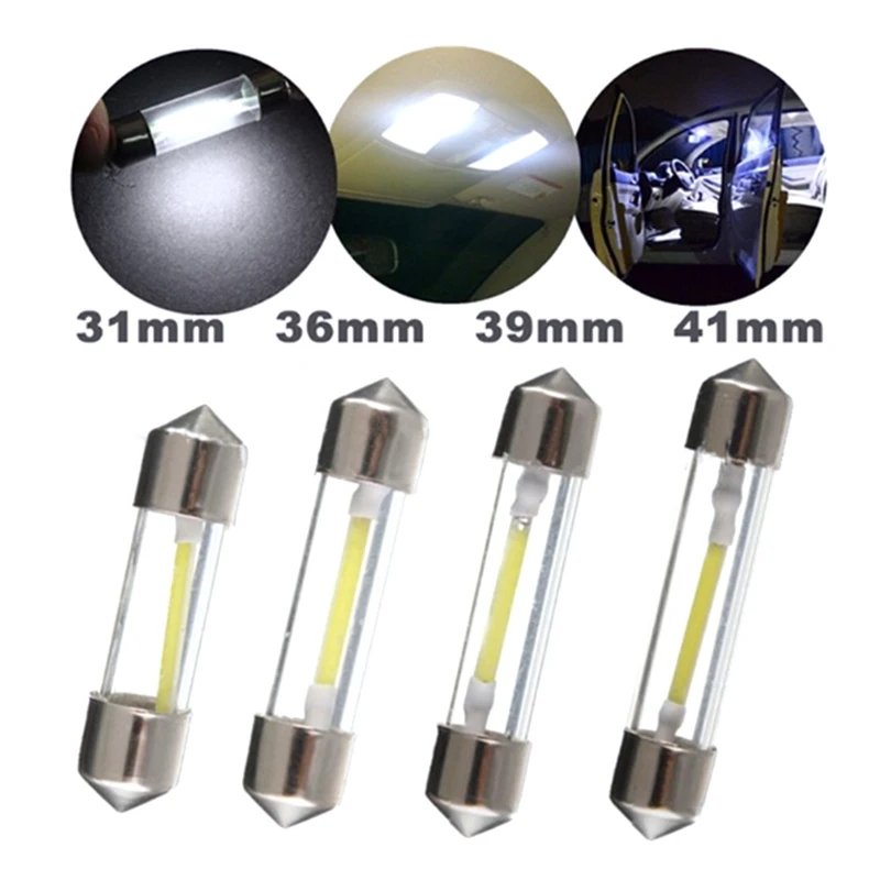 5pcs  COB LED Glass Shell Car Light Festoon 31mm 36mm 39mm 41mm Interior Reading Dome Lamp Auto License Plate Bulb