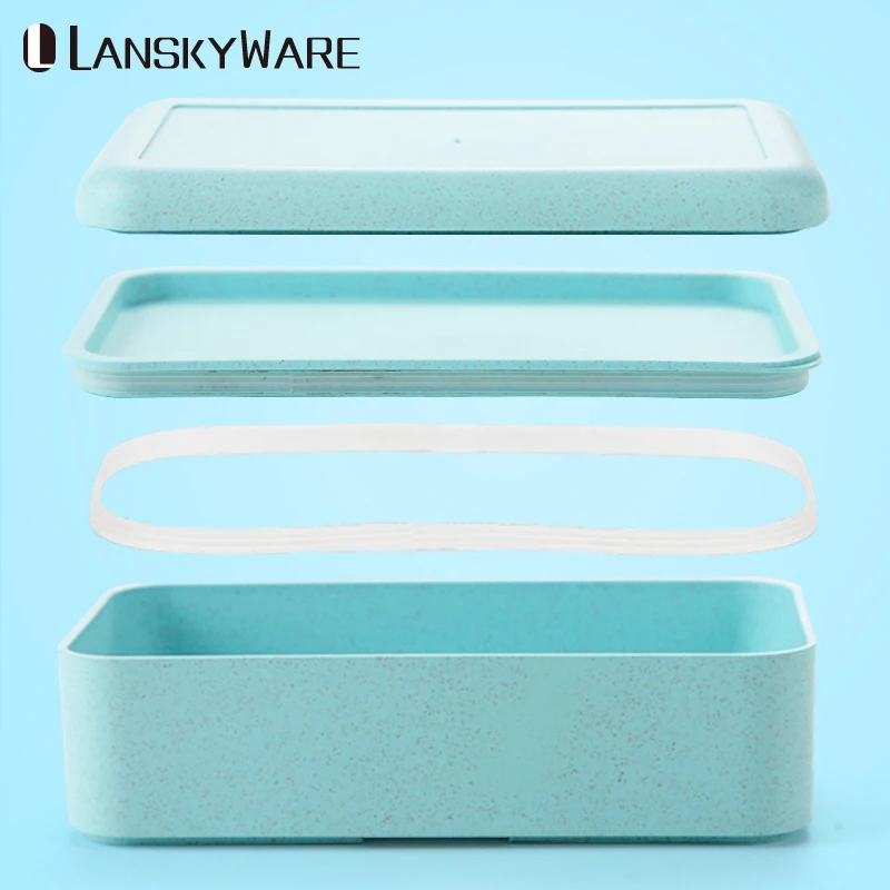 Japanese Microwave Lunch Box For Kids Wheat Straw Portable Leakproof Bento Box For School Children Food Storage Container