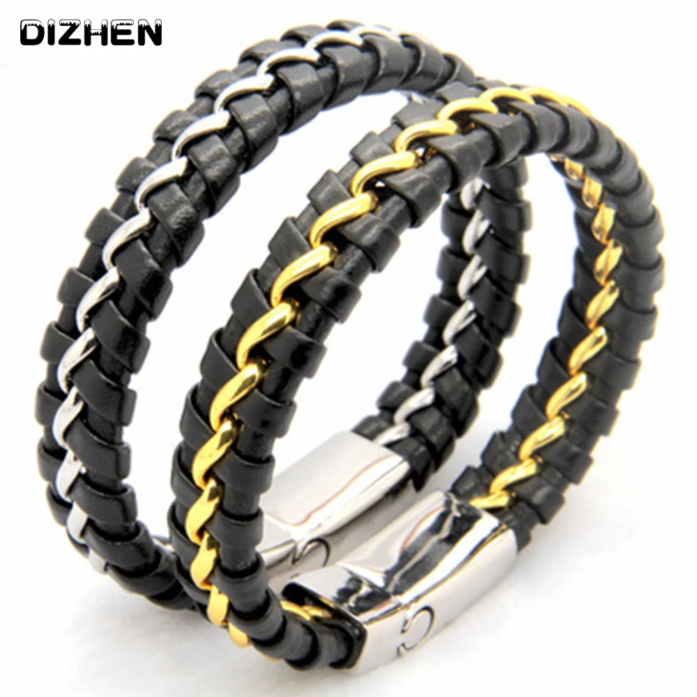 2019 New 316L Stainless Steel Bracelets &amp Bangles Mens Gift Black Leather Knitted Magnetic Clasp Bracelet Men Jewelry B18141 | Украшения