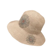 Летняя складная бумажная соломенная шляпа, шляпа от солнца с широкими полями, пляжная шляпа с вышитыми цветами, шляпа рыбака