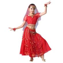 Костюм для танца живота для детей, танцевальный костюм для танца живота, индийский комплект для танца Болливуда, 6 цветов, одежда для танца живота для девочек