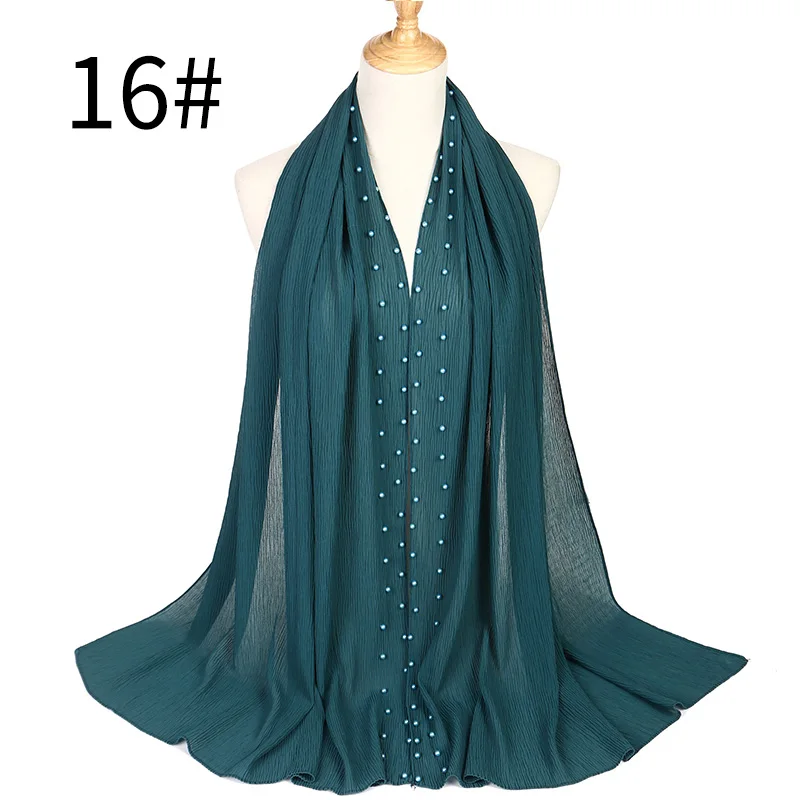 Модный шифоновый шарф с бусинами, Лоскутная складка, жемчужный шарф, шали, хиджаб, драпировка, шаль, шарфы, 20 цветов - Цвет: MSL021 16