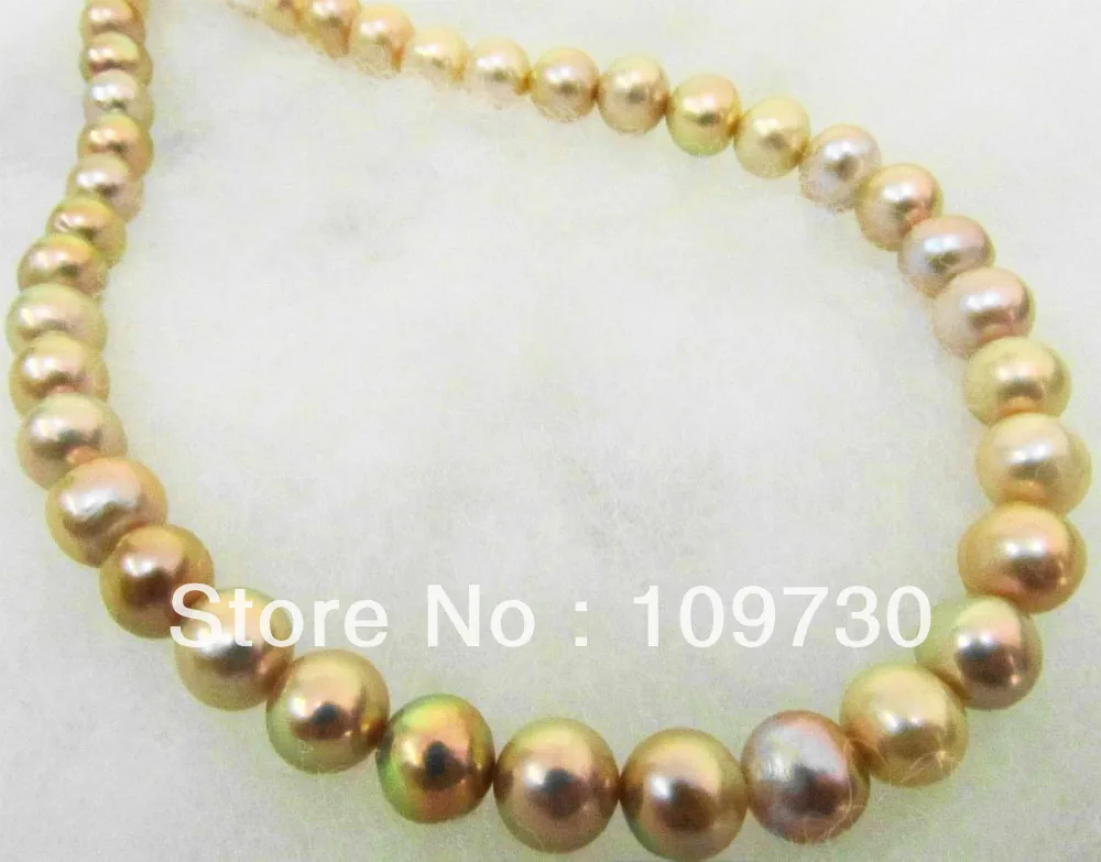 

Jewelry 00933 PERFECT ROUND 18"8-9MM SOUTH SEA GENUINE GOLD PINK LAVENDER PEARL NECKLACE 14KGP