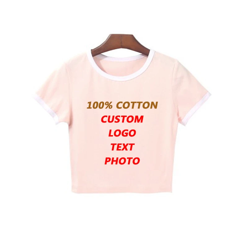 

cotton Women hip hop punk rock crop tops custom logo photo text ptinted sexy lady tees female T shirts cropped patchwork tshirt