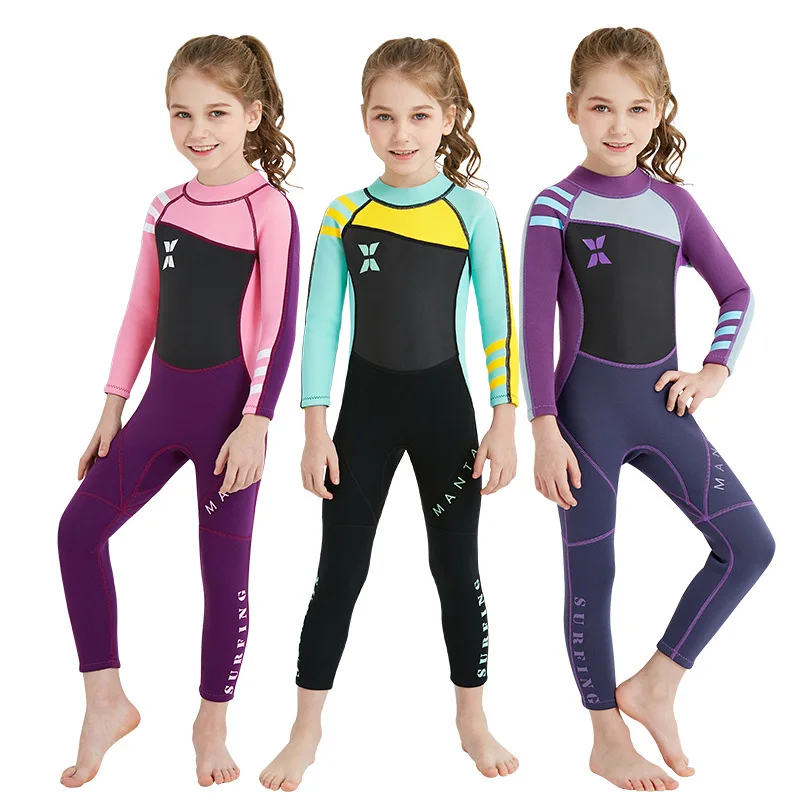 

Children's Diving Suit Conjoined Warm Swimsuit Girls Snorkeling Surfing Anti Sun And Jellyfish Long Sleeved Swimwear