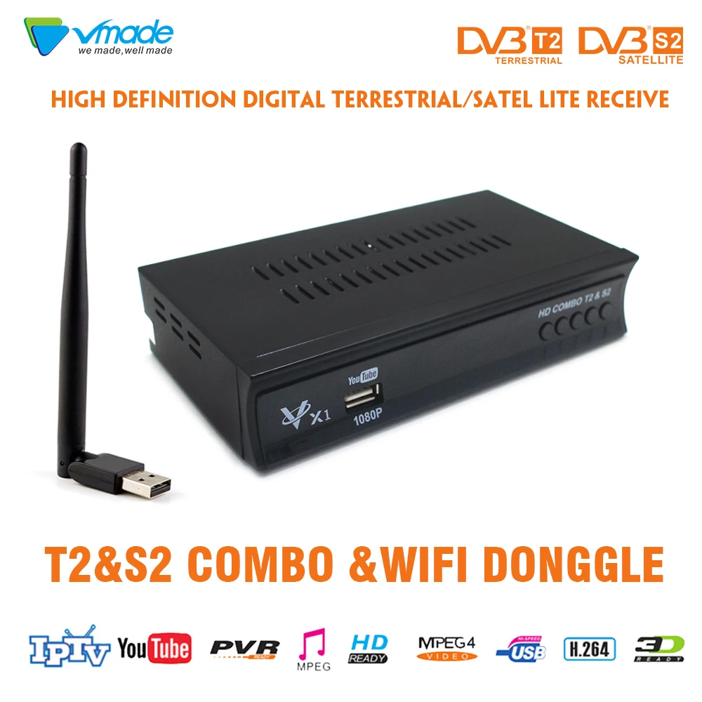 

Vmade DVB T2 & DVB S2 Combo satelite Receiver dvb T2 S2 x1 full HD 1080P Decoder support Dolby AC3 H.264/MPEG-4 with USB wifi