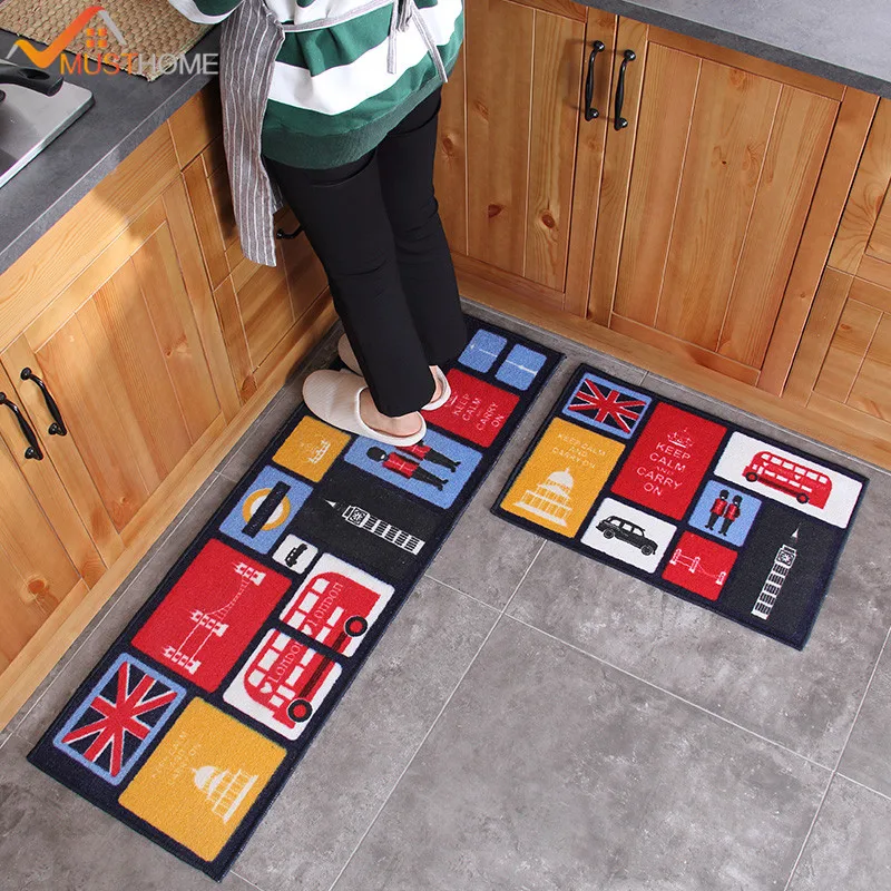 

2PCS Modern Kitchen Mat Anti-slip England Style Kitchen Carpet Mat Set 40*60cm+40*120cm