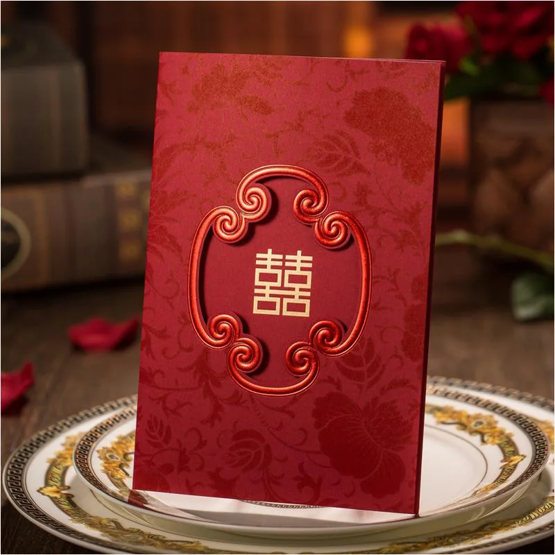 Cheap Chinese Vintage Gold Xi Wedding Invitation Cards Red Invitations