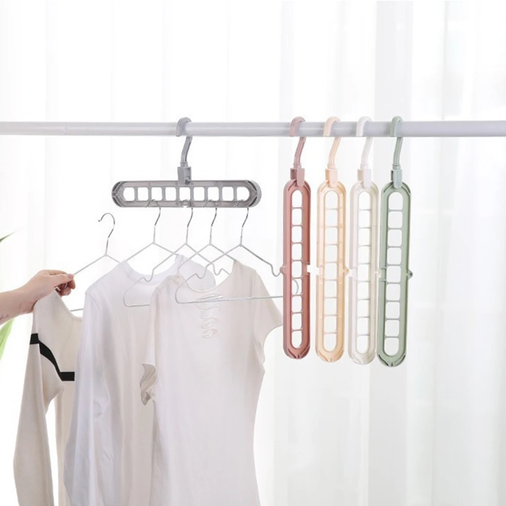 Multi-function 9-hole Sliding Clothes Hanger Sorting Drying Rack Hook Organizer 3D space saving hanger magic hanger with hook