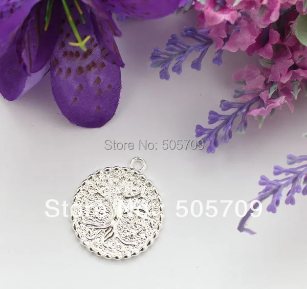 

20PCS Sterling Silver Color Plate Tree Of Life Round Charms A16498SSP