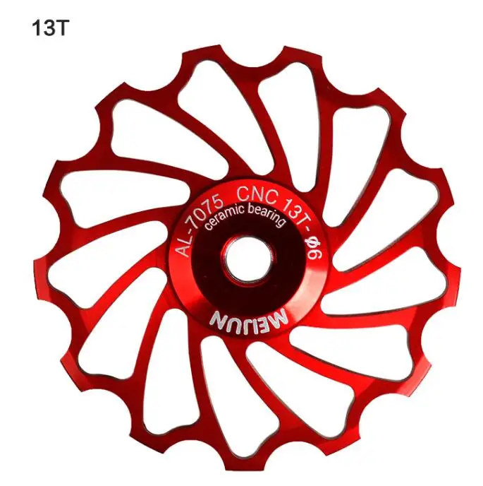 2шт MEIJUN MTB дорожный велосипед керамический Натяжной ролик 7005 Алюминиевый сплав задний переключатель 11 T 13 T направляющий Велоспорт керамический s подшипник опорный ролик - Цвет: 13T red