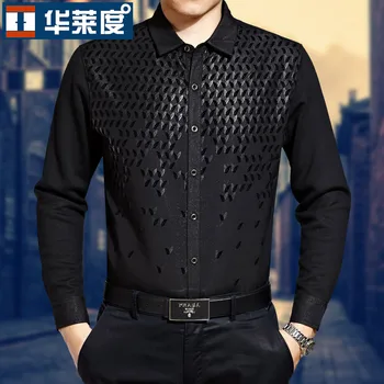 

Hot New Men Autumn Long-sleeve Shirt Easy Care Mercerized Cotton Men's Clothing Black Paillette 100% Cotton Patchwork Shirts