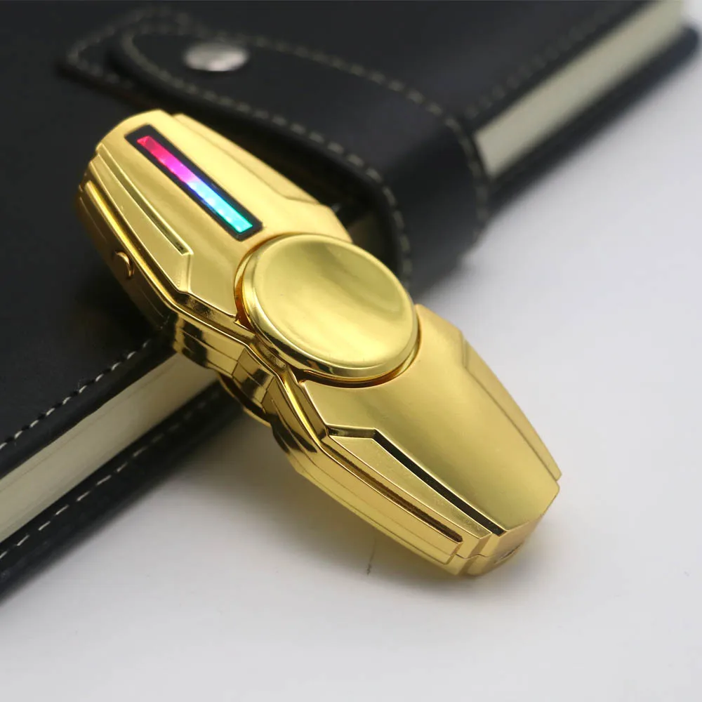 Luminous LED Light Tri Fidget Hand Spinner Lighters EDC Tri Spinner Finger Toys USB Rechargeable Flameless