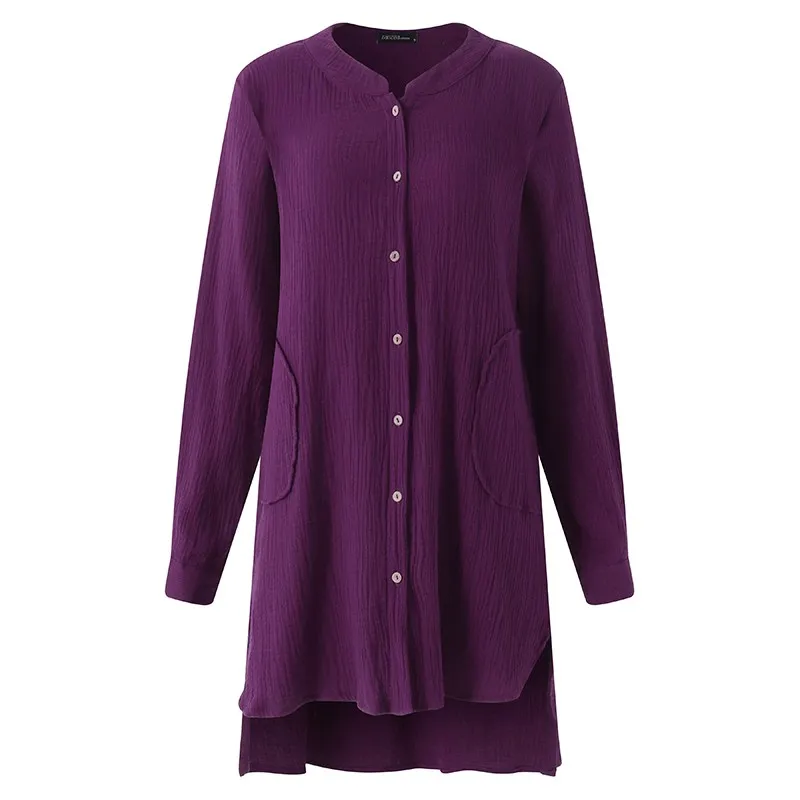 Purple VONDA Одежда для беременных, блузки для беременных женщин, повседневные свободные Асимметричные рубашки с длинными рукавами для беременных, большие размеры 5XL - Цвет: Purple