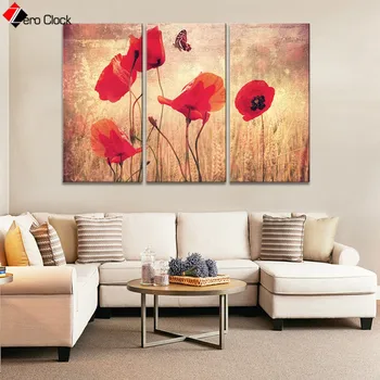 

Vintage Poster Poppies Canvas Painting Butterfly Print Floral Wall Art Decorative Wall Pictures for Living Room Gift for Her