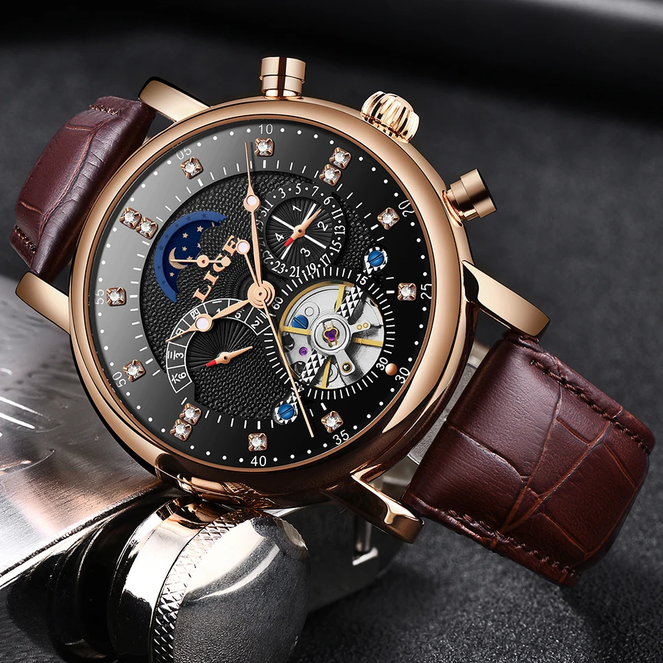 Подарок LIGE Мужские часы механические Tourbillon Роскошные модные брендовые кожаные мужские спортивные часы мужские автоматические часы Relogio Masculino