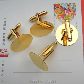 

Blank Men's Cufflinks Settings with Flat Circle Glue Pad Resin Cabochon Base Metal Cuff Links DIY Findings Golden plated