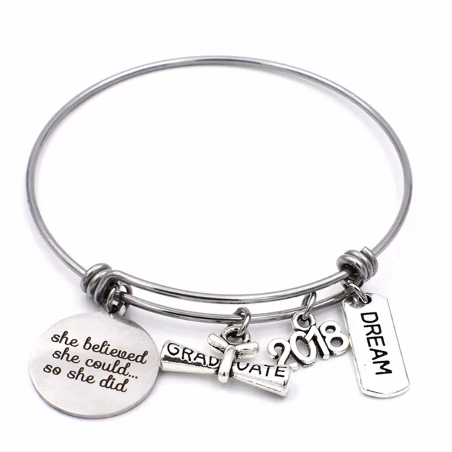 Bulk 10pcs Stainless Steel She Believed Could Cl Of 2018 Bulk 10pcs Stainless Steel She Believed Could Cl Of 2018 Charm Bracelet Expandable Wire Bangle
