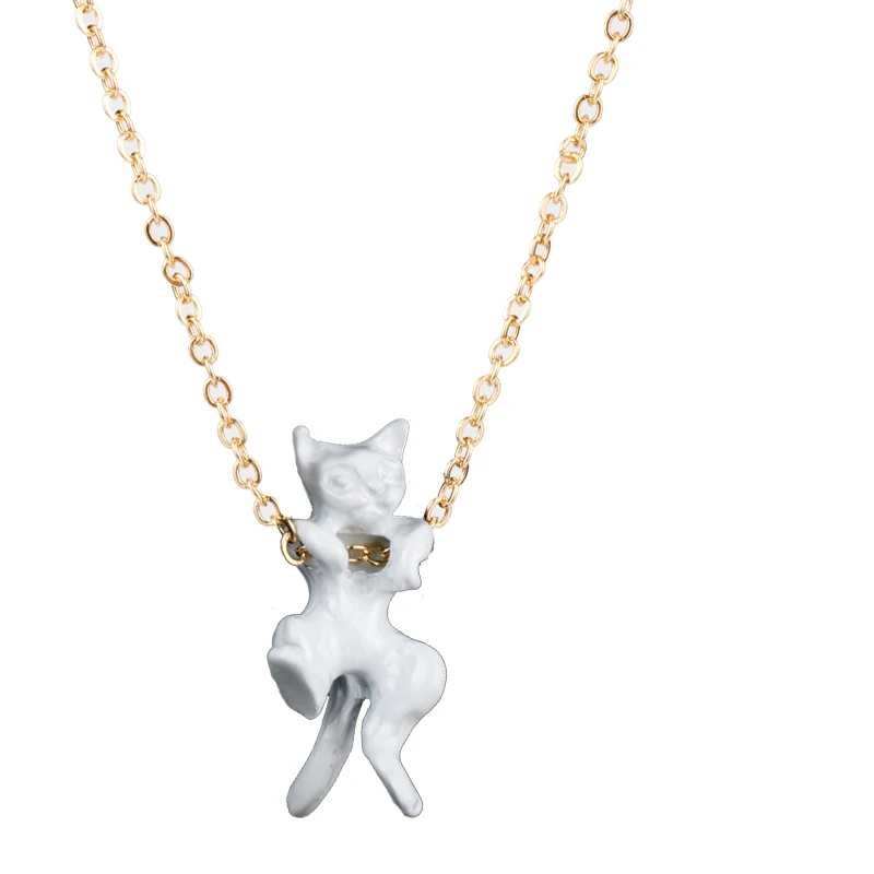Модное ожерелье с кулоном в виде кошки, Очаровательное ожерелье из сплава белого и черного цветов, цепочка для питомца, ювелирное изделие для женщин, подарок - Окраска металла: white