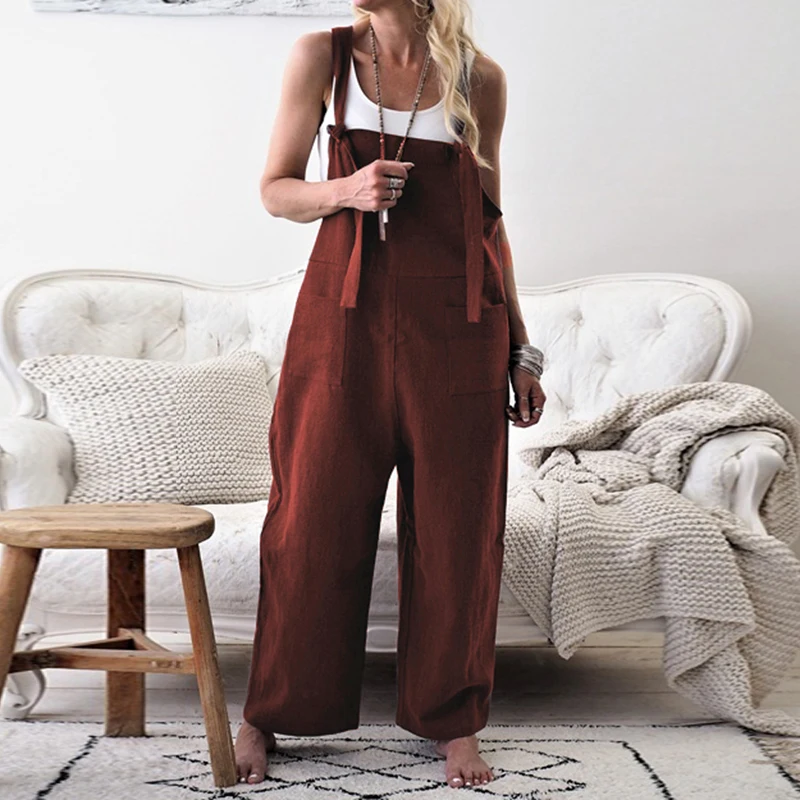 Oversized Baggy High Street Style Jumpsuits Women Elegant Wide Leg Loose Overall With Pocket Trousers Female Ladies Clothing