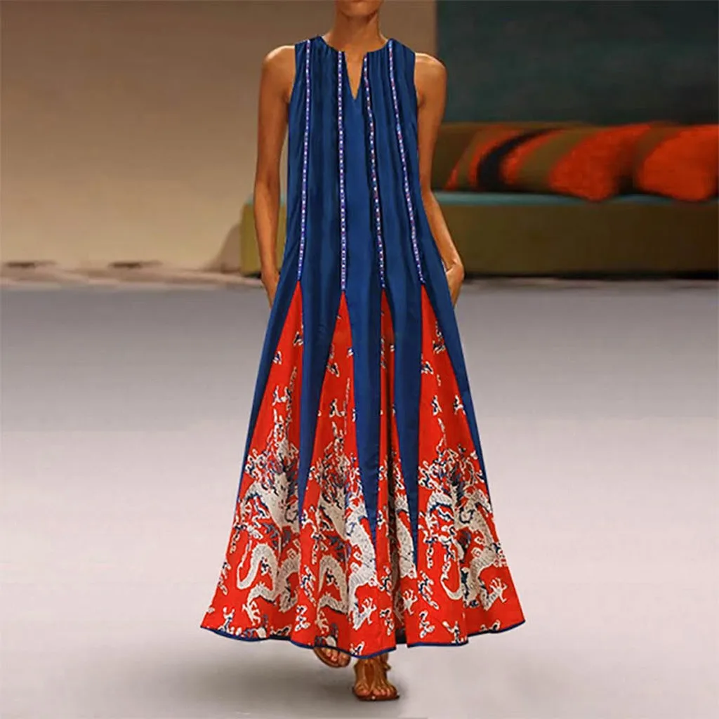

xiniu 2019 Women Clothing Oriental Vintage Tassel Long Lined dress party Sleeveless sundress Loose Plus large Size dresses #3