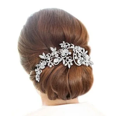 Flower Gold Silver Clear Rhinestone Crystal Wedding Hair Comb Jewelry in Wedding Accessories