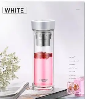 Бизнес Тип стеклянная бутылка для воды для бутылок с чайным впрыскивателем фильтр с двойными стенками, Стекло спортивные стакан для воды - Цвет: white