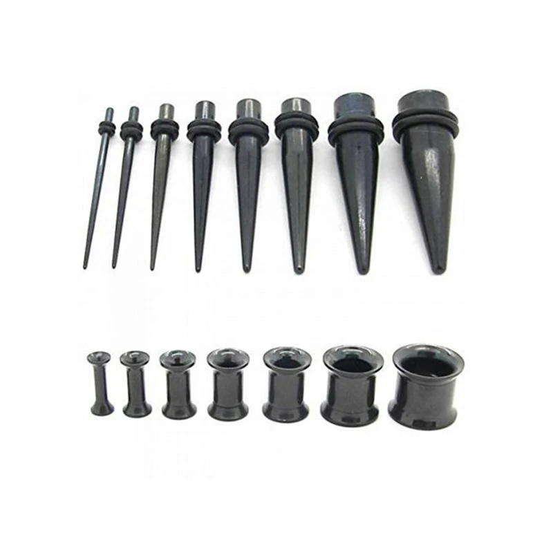 1 set =1 pair stainless steel black double flare ear plug tunnel gauges