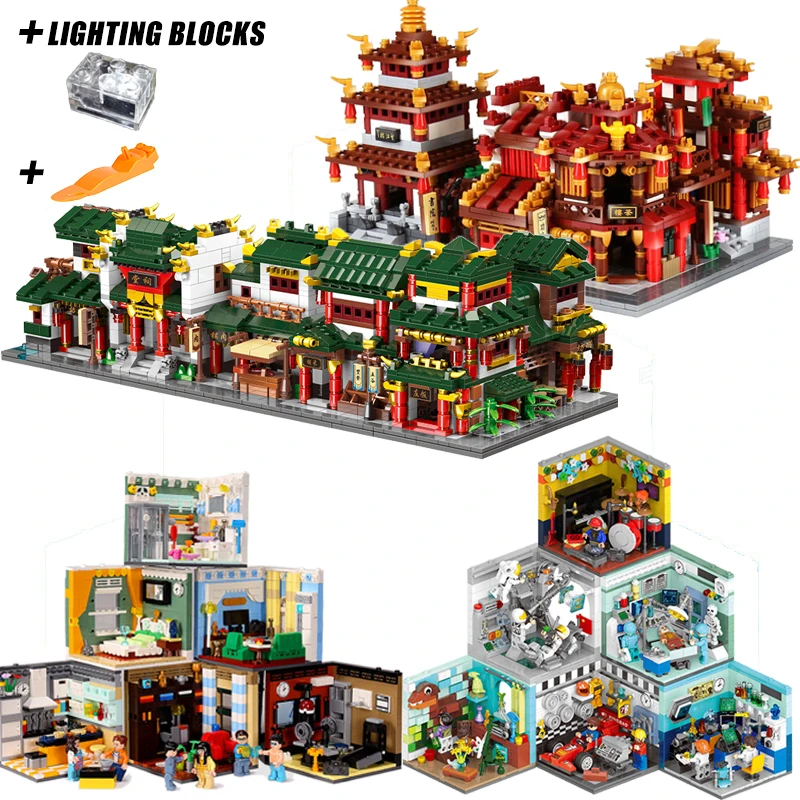 

XINGBAO Genuine Building Blocks The Living House Set Building Bricks Chinatown Model Toys With Light Compatible with LOGO City