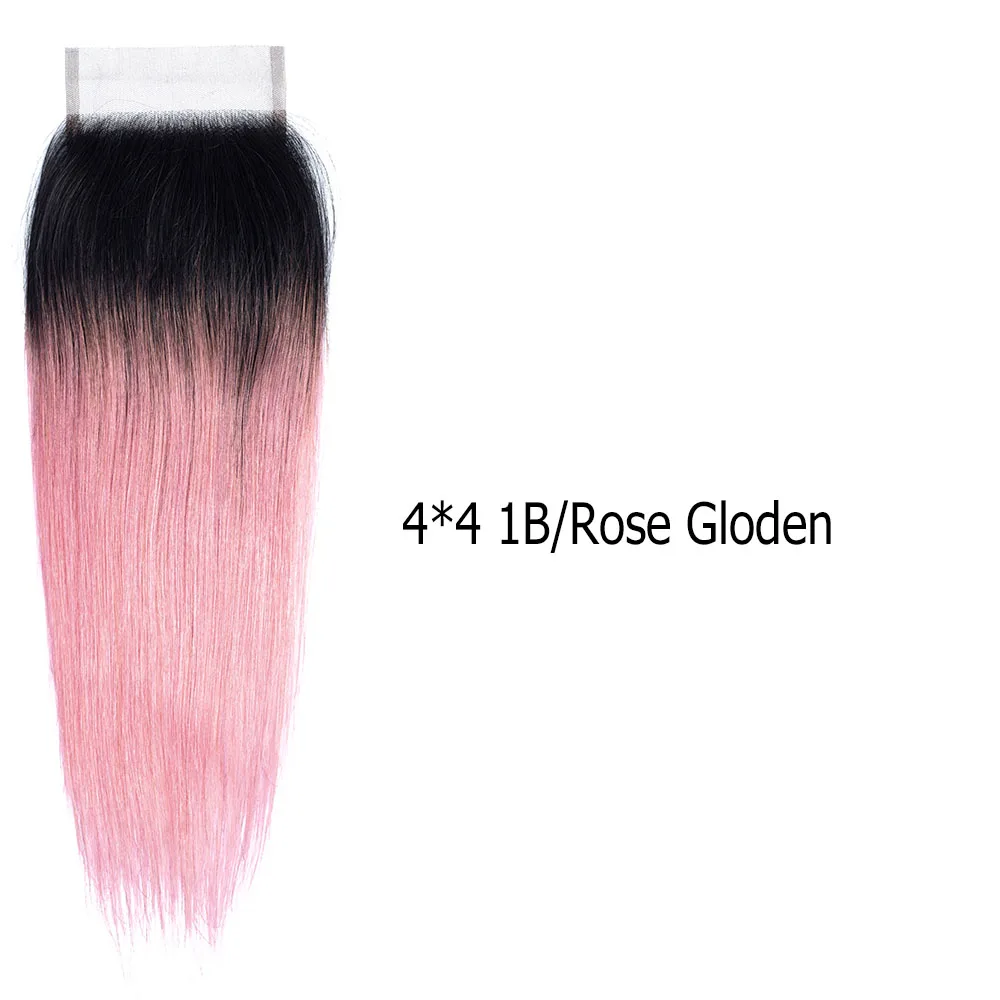 MOGUL волосы 4*4 Кружева Закрытие T 1B серый розовый Омбре Remy человеческие волосы бразильские прямые волосы средняя часть закрытие 10 12 14 дюймов - Цвет волос: E02 4x4 RGST