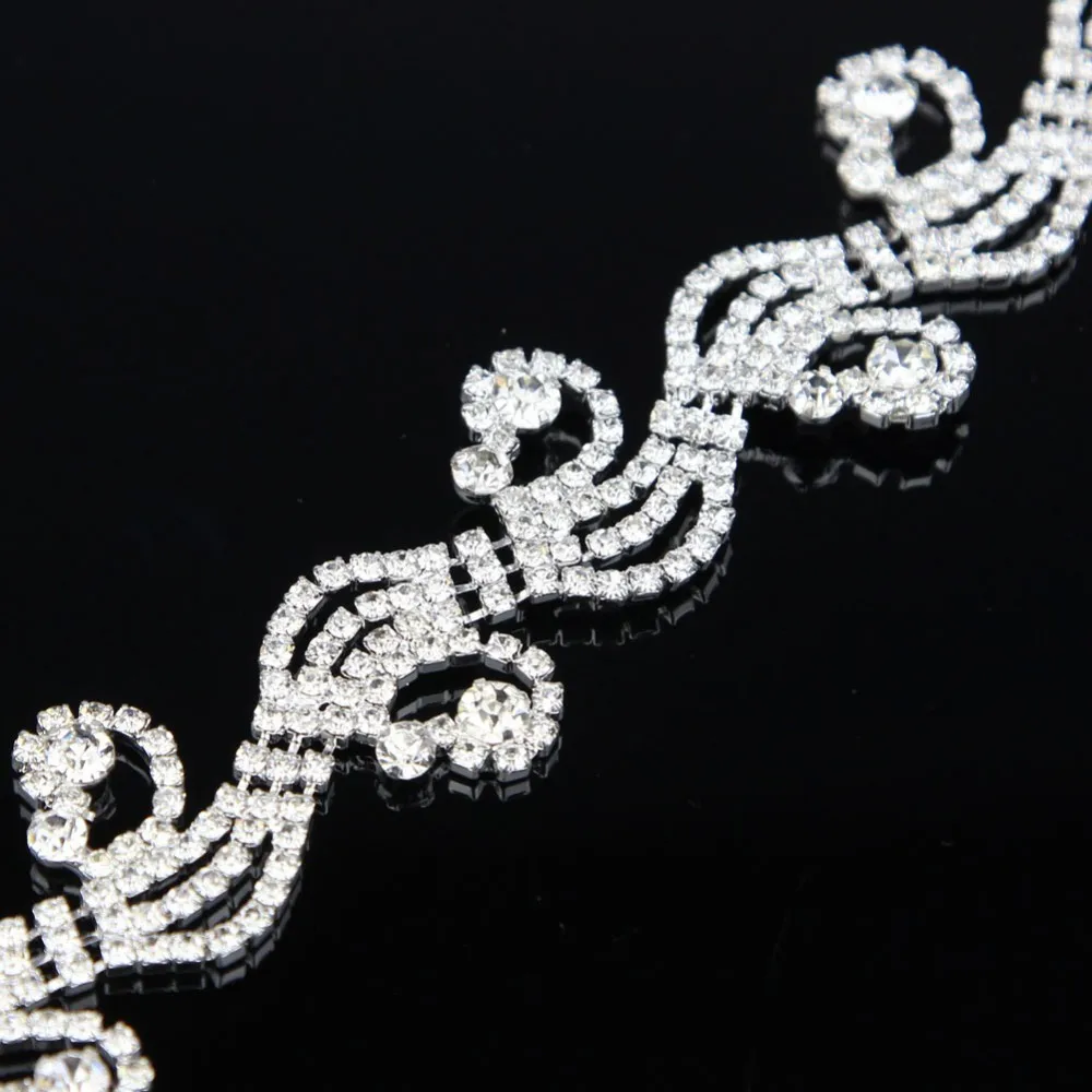 10Yards 4cm Silver Glass Rhinestones Applique for Wedding Dress Sewing Accessories Hotfix Rhinestones